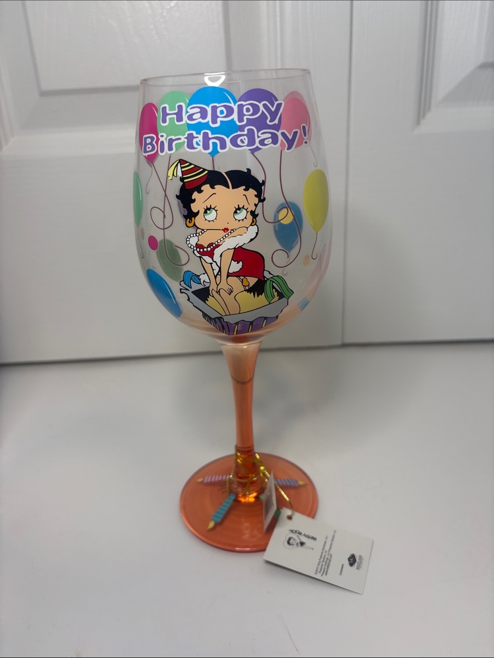 Betty Boop Happy Birthday Wine Glass Westland Giftware 2012 NWT Boxed Balloon
